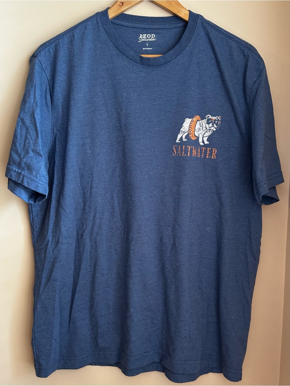 Izod Saltwater Bulldog Navy Blue Men’s T-Shirt Size Large